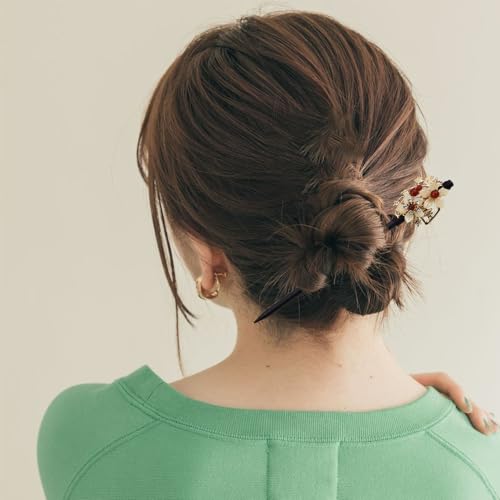 4 PACK Japanese Chinese Wooden Hair Stick, Hairpin with 4 Different Flower Styles, Retro Wooden Hair Accessories for Women Girls
