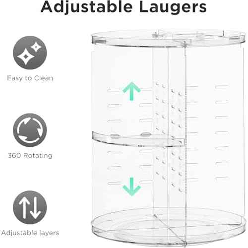 HBlife 360 Rotating Makeup Organizer Adjustable Carousel Large Capacity Revolving Perfume Organizer Skincare Organizers Cosmetic Storage Spinning Holder for Vanity, Clear