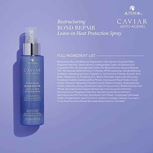 Alterna Haircare CAVIAR Anti-Aging Restructuring Bond Repair Leave-in Heat Protection Spray 4.2 Fl Oz | Strengthens and Protects Damaged Hair