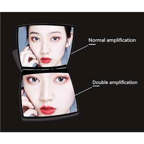 Fashion Compact Cosmetic Mirror, Elegant Compact Purses Makeup Mirror, Small Compact Mirror 2 x 1 Magnification, Square, Perfect for Purses - Travel, Black