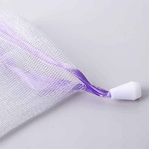 Leadigol 10PCS Face Cleansing Foaming Nets, Mesh Soap Pouch, Bubble Foam Double Layer Net Soap Sack Saver Pouch, White Pouch with Drawstring, Drawstring Holder Bags