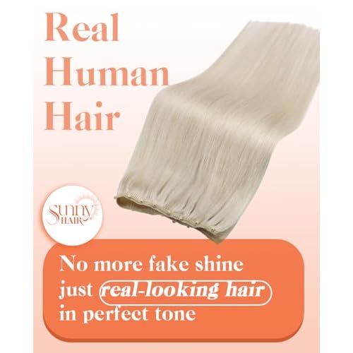 Sunny Hair Micro Weft Hair Extensions Human Hair Blonde Beaded Weft Human Hair Extensions Platinum Blonde Hair Extensions Beaded Wefts Human Hair Sew in Extensions Long Straight Hair 22inch 50g