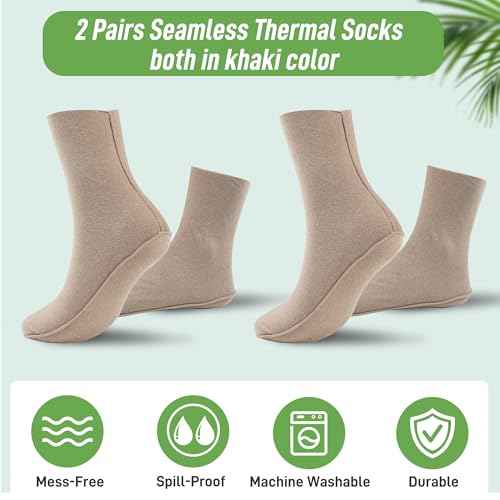 2 Pack Castor Oil Pack Wraps for Feet Organic Cotton Reusable Castor Oil Foot Ankles Wrap for Women Mid-Crew Socks Khaki(Oil Not Include)