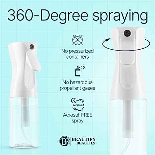 BeautifyBeauties Spray Bottle For Hair ? Continuous Mister Spray Bottle for Hairstyling, Cleaning, Plants, Pets, Barbers, Salons, Essential Oil Scents (10.1 Ounce)