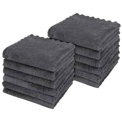 Orighty Ultra Soft Washcloths 12 Pack, Premium Microfiber Towel Sets 12x12 inches, Absorbent and Quick Drying Coral Velvet Washcloth, Multi-Purpose Wash Cloths for Bathroom, Hotel, and Gym (Grey)