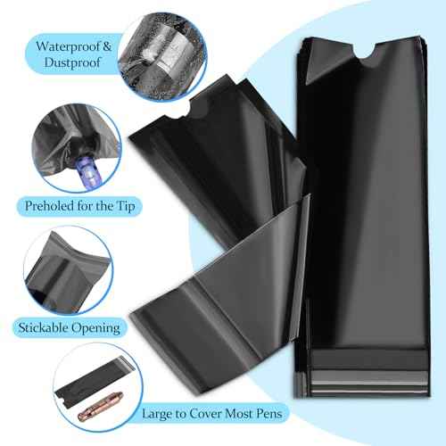 200PCS Tattoo Pen Covers with Self-adhesive Strip 4PCS Tattoo Grip Wrap Bandages Tattoo Machine Bags Tattoo Supplies Accessories (Black, 200pcs Bags+4pcs Tape)
