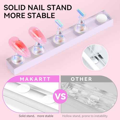 Makartt Nail Stand for Press On Nails Display Practice Art Painting Magnetic Fake Nail Holder for Painting Nails Stand for False Nail Designs with Reusable Putty for Home DIY Beginner Salon Supplies
