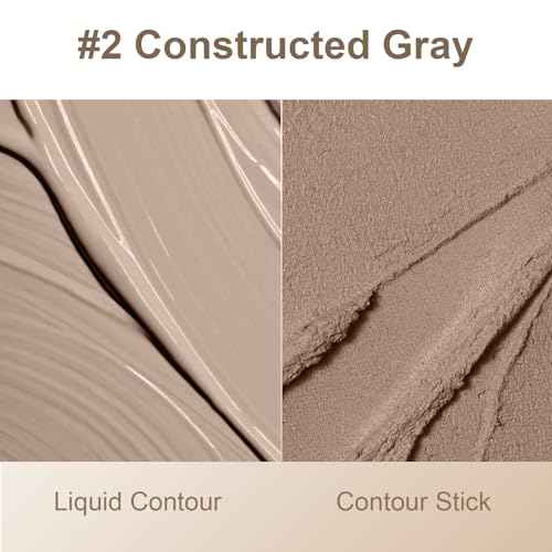 Dual-Ended Cool Toned Cream Contour Stick Liquid for Fair Pale Light Skin Waterproof & Long Lasting Lightweight Blendable Matte Finish Grey Contour Face Makeup,Vegan & Cruelty-Free #2Constructed Gray