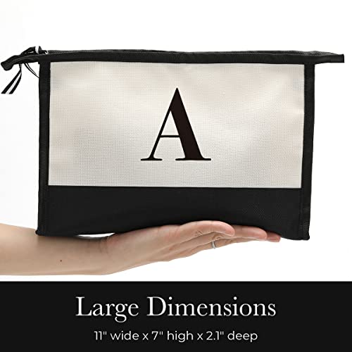 Monogrammed for Women Initial bridesmaid gifts, Personalized monogram Monogram Cosmetic Bag,Travel Makeup Bag Suitable for Wedding weekend Beach Gift for Women Teachers Friends.Pure letters A