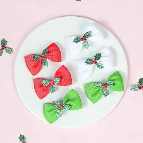 6PCS Christmas Hair Bows Clips for Kids Women Girls Christmas Cute Red Green White Bows Clips Hairgrips Small Knot Hair Accessories for Xmas Cosplay Costume Party Decorations