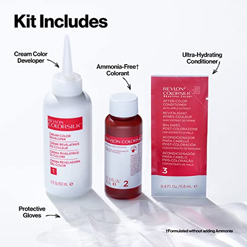 Revlon Colorsilk Beautiful Color Permanent Hair Color, Long-Lasting High-Definition Color, Shine & Silky Softness with 100% Gray Coverage, Ammonia Free, 010 Black, 1 Pack