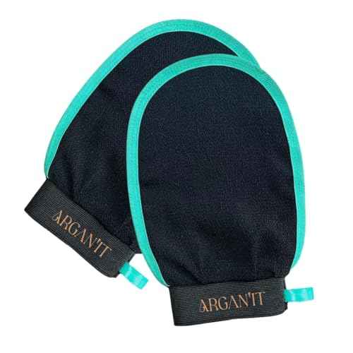 Arganit Bath Mitt Set of 2 ? Original Exfoliating for Dead Skin Removal - Microdermabrasion Mitts, Self-Tan Remover and Keratosis Pilaris Treatment Moroccan Hammam Body Mitt 100% Viscose