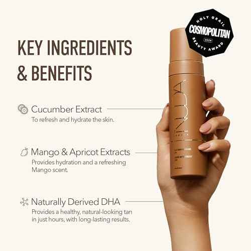 Nuda Self Tanning Mousse | Lightweight Sunless Tanning Lotion | Cruelty Free Body Self Tanner Mousse with Natural Ingredients | Bronzing Lotion at Home (190mL, Dark)