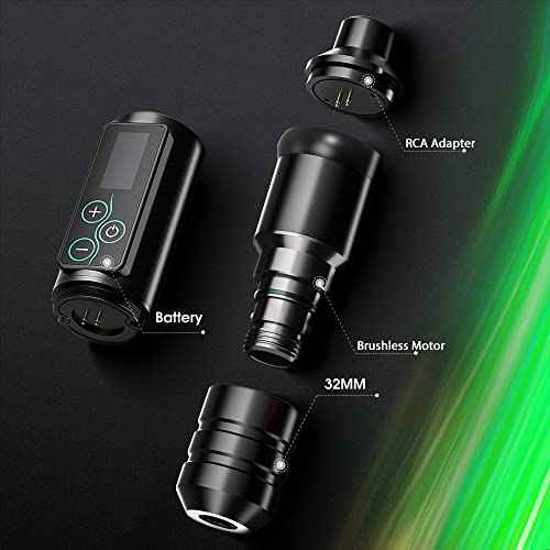 Ambition Torden Wireless Tattoo Machine with Brushless Motor - 2400mAh Rotary Battery Cartridge Pen with Extra Power Supply Digital LED Display for Professionals and Beginners Tattoo Artists