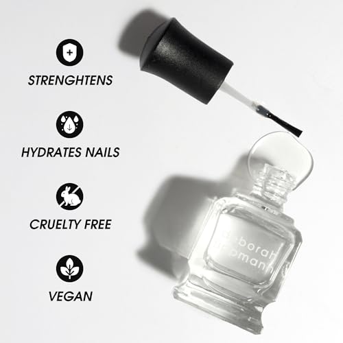 Deborah Lippmann Hard Rock Base and Top Coat | Promotes Healthy Growth for Soft Nails | Diamond Powder Strengthens and Protects Nail Polish | Clear, 50 Fl. Oz