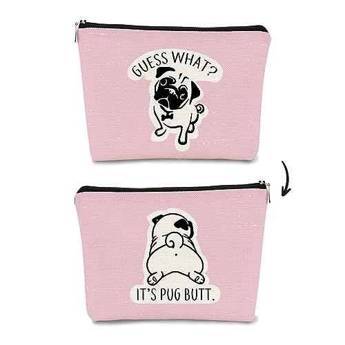 Pug Gifts for Lovers: Funny Makeup Bag Organizer, Cosmetic Bag for Women, Birthday Gift for Pug Mom (Pink)