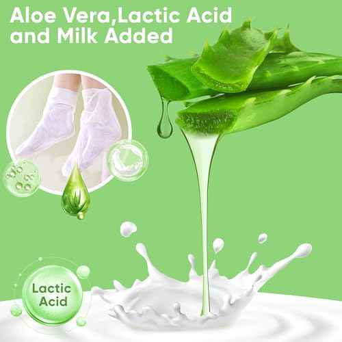 Aloe Vera Foot Peeling Mask, Baby Feet Exfoliating Peel for Dead Skin Removal& Moisturizing Care, Dry Cracked Heels Relief, Softening Rough Feet Spa Socks, 3 Pairs Pack(Unisex)
