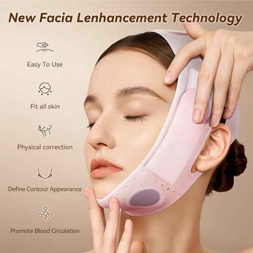 JUSRON V-Line Mask Chin Up Mask Face Strap, Soft Silicone Chin Strap V Shaped Face Mask 23-27 Inches (Pink)