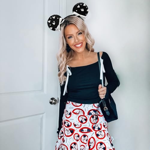 3D Black Mouse Ears Headband with Beads Pearls, Satin Bow Hairband Fashion Photogrphy Prop for Women Girls