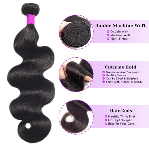 Body Wave Bundles Human Hair 24 24 24Inch Human Hair Raw Bundles 100% Unprocessed Brazilian Virgin Quick Weave Hair 3 Bundles for Black Women Natural Color