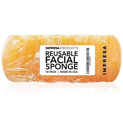 IMPRESA Face Scrubber Exfoliator Sponges - Regular Puff - Natural Medical-Grade Foam - 10 Pack Reusable Exfoliating Pads - Deep Cleanse & Dead Skin Removal - Normal to Oily Skin