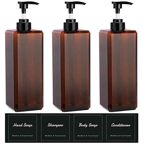 Suream Large Pump Bottles for Shampoo and Conditioner, 3Packs 33.8oz Empty Cosmetic Dispenser with 4PCS Lables, Refillable Shower Press Dispensers for Bathroom, Bedroom, Washroom, Hotel