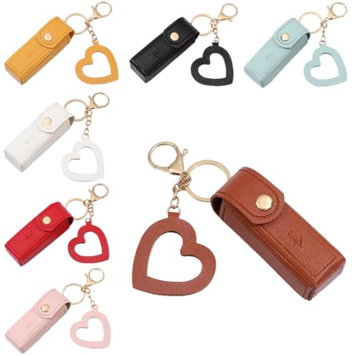 7 Pack Lipstick Organizer, PU Leather Potable Chapstick Holder with Mirror, Girls Travel Lipgloss Makeup Storage Holder for Chapstick Perfume Fingernail Polish