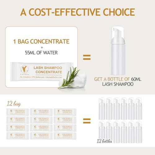Lash Shampoo Concentrate Unscented Eyelash Cleanser Concentrate Pack 12 Bags Lash Wash Concentrate Foaming DIY Lash Foam Concentrate Eyelash Extensions Shampoo Travel Home Care Eyelash Supplies