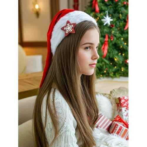 2PCS Christmas Hair Clips for Women Star Shaped Christmas Accessories Xmas Snowflake Hair Decorations Festive Holiday Hairpins Christmas Outfits Hair Accessory Party Gifts Green Red