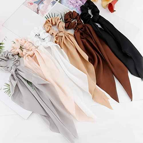 Hair Scarf Scrunchies, TOBATOBA Satin Ponytail Holders with Ribbon Tails, Elastic Hair Bows, Bandanas, and Scrunchies for Women