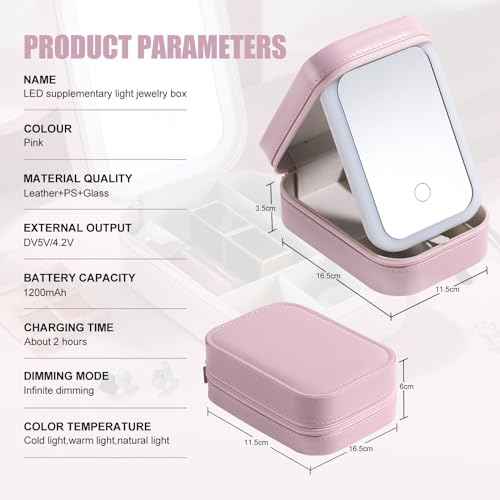 BS-MALL Travel Cosmetic Mirror Case LED Makeup Mirror Storage Case for Eyelash Station Brushes Cosmetic Tools Pink On-the-go Makeup Needs (Pink)