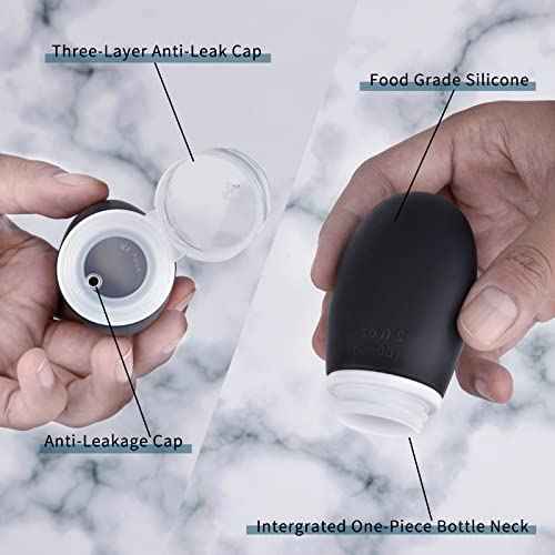 Silicone Travel Bottles for Toiletries TSA Approved Travel Size Containers Set 4 Pack Portable Leak Proof Refillable Cosmetic Squeeze Bottles Shampoo Hair Conditioner Body Lotion Bath Shower Gel