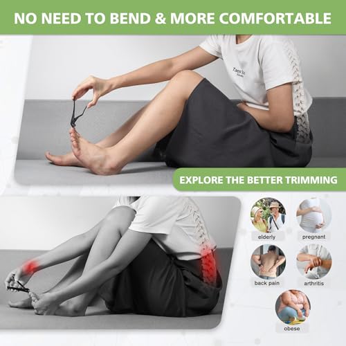BALUCA Ergonomic Nail Clipper for Seniors - Toenail Clipper for Thick Toenails and Fingernails, Long Handle Nail Clippers with Catcher, Precision Nail Trimmer for Men and Women - Black