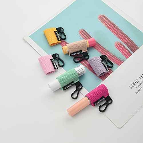 Homakover 12 Pack Compact Clip-On Lipstick Holder Keychain in 12 Colors,Lip Balm Sleeves with Clip, Fits Most Standard Lip Balm,Tight-Knit Elastic Lip Balm Keychain Holder