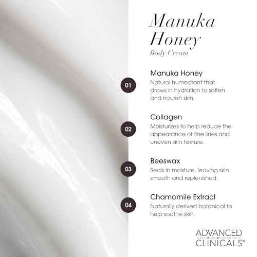 Advanced Clinicals Manuka Honey Body Cream For Women & Men | Body Butter Lotion For Extremely Dry Skin | Collagen Cream | Skincare Moisturizer Hydrating Balm Improves Look Of Aging Skin, 16 Ounce