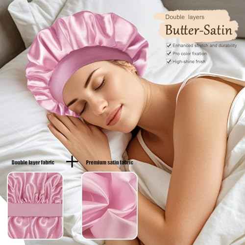 Satin Silk Bonnet for Sleeping, Soft Satin Lined Hair Bonnet for Women, Double Layer Sleep Nightcap