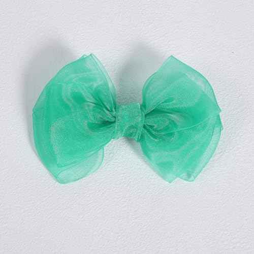 Green Hair Bow Clips 4 inch Mesh Ribbon Tulle Hairbow Barrettes Cute Handmade Christmas Party Dress outfit Decoration Accessories Easter Gift for School Kids Teens Toddler Girls Women