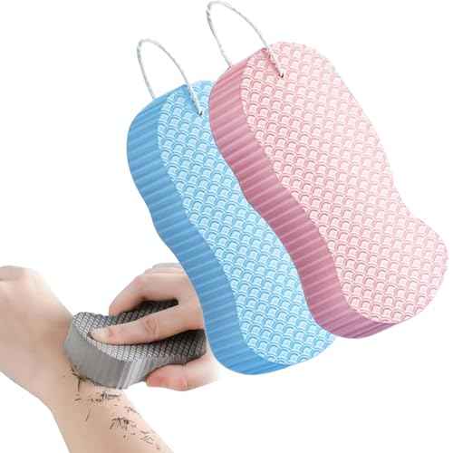 Magic Exfoliating Bath Sponge, 2026 New Super Soft Exfoliating Bath Sponge Set, Magic Exfoliate Body Scrubber Skin Friendly & Reusable for Adults Women and Men (2PC(Blue+Pink))