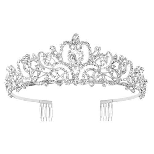 Schmoopy Tiara Crown for Women, Crystal Tiara for Bridal Prom Queen Birthday Birthday Party (A-Silver)