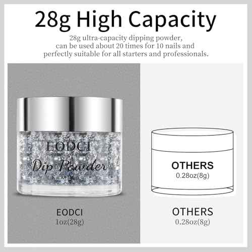 1Milk White with Black Sliver Sparkle Aluminum Foil Dip Powder, Nail Dipping Powder French Pro Collection System Nail Art Starter Manicure Salon DIY at Home 1 oz Long Lasting