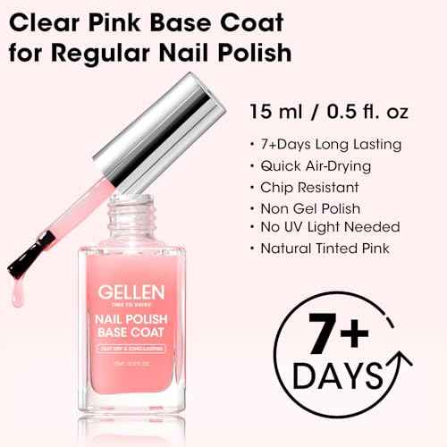 GELLEN Clear Nail Polish Base Coat Sheer Tinted Pink, Natural Color Regular Nail Polish, Calcium Formula Strengthens Nails, Enhances Natural Look, Quick Air Dry, Hema Free, Non-toxic, Anti-yellowing
