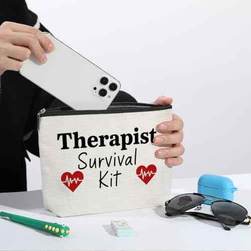 Therapist Survival Kit Makeup Bag, Therapy Portable Pouch Travel Essentials Organizer Cosmetic Bags for Women, Funny Travel Makeup Toiletries Accessories, Christmas Gifts for Women