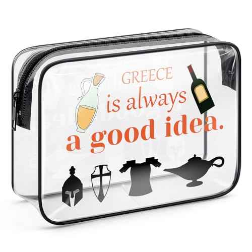 Greece Travel Gifts Makeup Bag Greece Gifts for Friends Sister Europe Travel Gifts for Girls Women Greece Souvenirs Greece Vacation Gift PVC Cosmetic Bag Graduation Gift Clear Zipper Toiletry Pouch