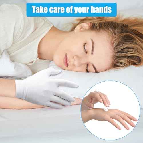 4 Pairs White Gloves, Breathable Cotton Gloves for Dry Hands Sleeping, Washable Eczema Moisturizing Glove Overnight for Women Men, Halloween Wedding Costume Work Glove for Serving Inspection