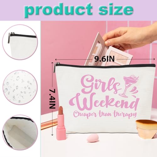 Girls Weekend Trip 2025 Makeup Bag - 4 Pcs Cosmetic Toiletry Zipper Pouch Weekender Bags for Women - Summer Gift Favors for Friendship Bachelorette Party Birthday