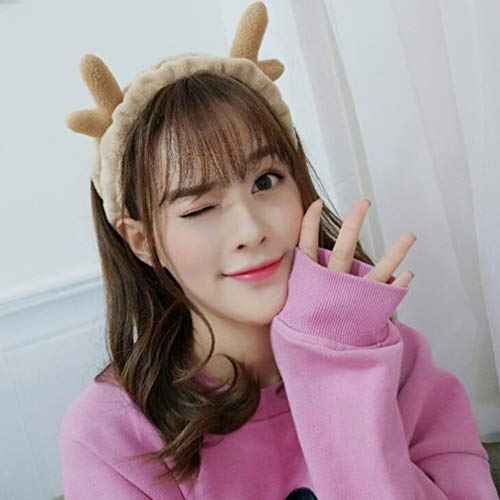 Luxshiny Bandana Headband Deer Antlers Headband, Christmas Spa Plush Reindeer Antler for Makeup Shower (Khaki) Girls s