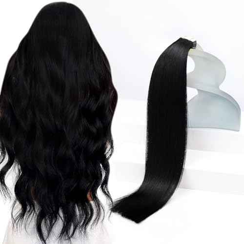 Sunny Hair Tape in Hair Extensions Human Hair 22inch Hair Extensions Real Human Hair Tape in Extensions for Women Jet Black Invisible Remy Hair Natural Straight Skin Weft Double Sided Tapes 20Pcs 50g