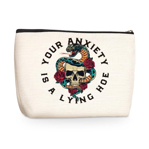 Mental Health Makeup Bag Cosmetic Bags Skull Decor Travel Toiletry Bag Mental Health Gifts Zipper Pouch Inspirational Gifts for Women Girls Sisters Psychologist Therapist Counselor Medical Personnel