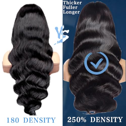 Natural Black 32 Inch 13x4 200 Density Lace Front Wigs Human Hair Body Wave HD Transparent Pre Plucked Frontal Curly Glueless for Women