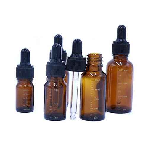 3 Pcs 10ml 0.34oz Empty Refillable Amber Glass Graduated Dropper Bottle Essential Oil Cosmetics Elite Fluid Container Jar Pot Holder with Glass Pipette Dropper